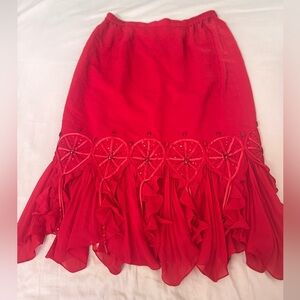 Elite Champagne Red Asymmetrical Skirt with Ruffle Detail
